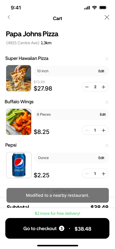 Cart — switched to nearest store